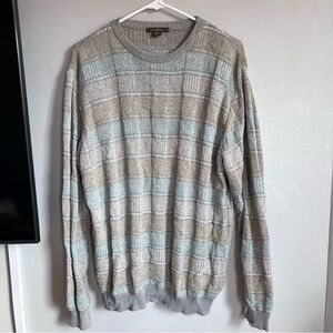VTG Ermenegildo Zegna Mens Sweater 52 L Navy Lt Blue Gray Geometric Cotton